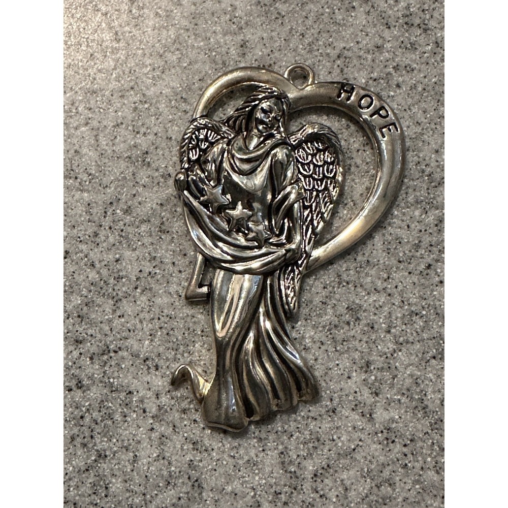 Lot Of 3 Gorham Christmas Angels Silver Plated Peace Love Hope  3"‎ Heart Shaped - Picture 5 of 14